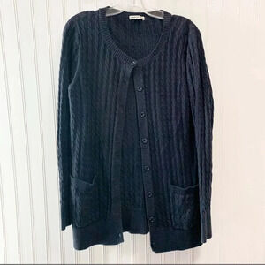 Lacoste Women's Size 10 Blue Front Pockets Long Sleeve Cable Knit Cardigan